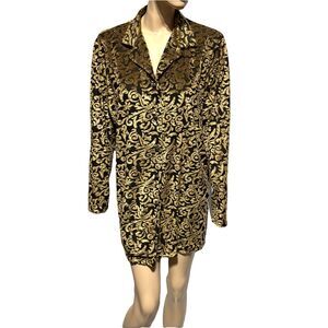 DVF Diane Von Furtstenberg Black Gold Burnout Velvet Button Tunic Blouse Size 2X